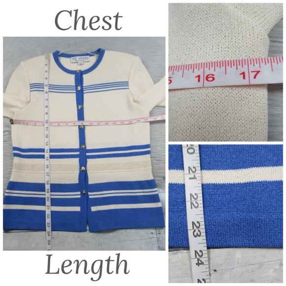 ST. JOHN Santana Knit Cream & Blue Striped Button Front Jacket Women's Size 4 - Picture 13 of 13